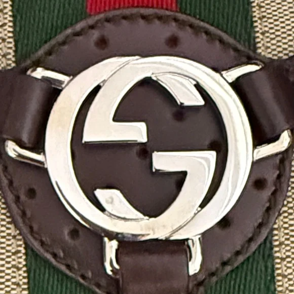 Gucci Beige, Green, Red and Dark Brown Shoulder Bag Jackie O